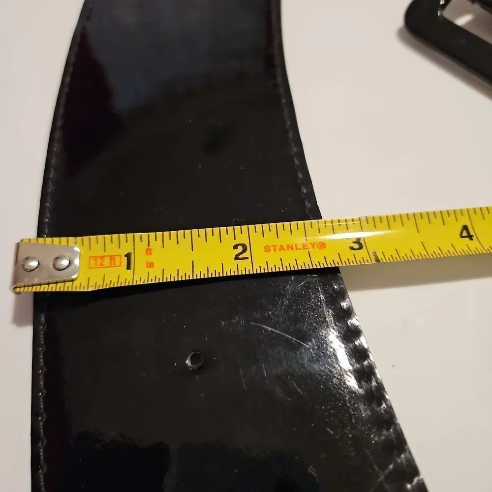 Wide Black Faux Patent Leather Belt waist 30